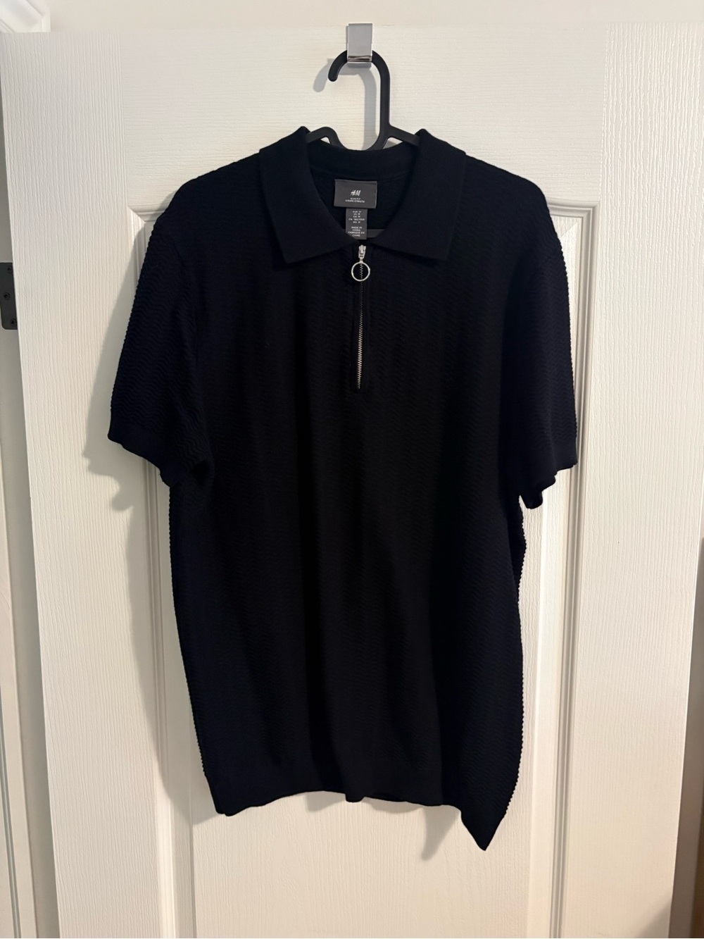 H&M Black Short-Sleeve Zip Collar Polo
